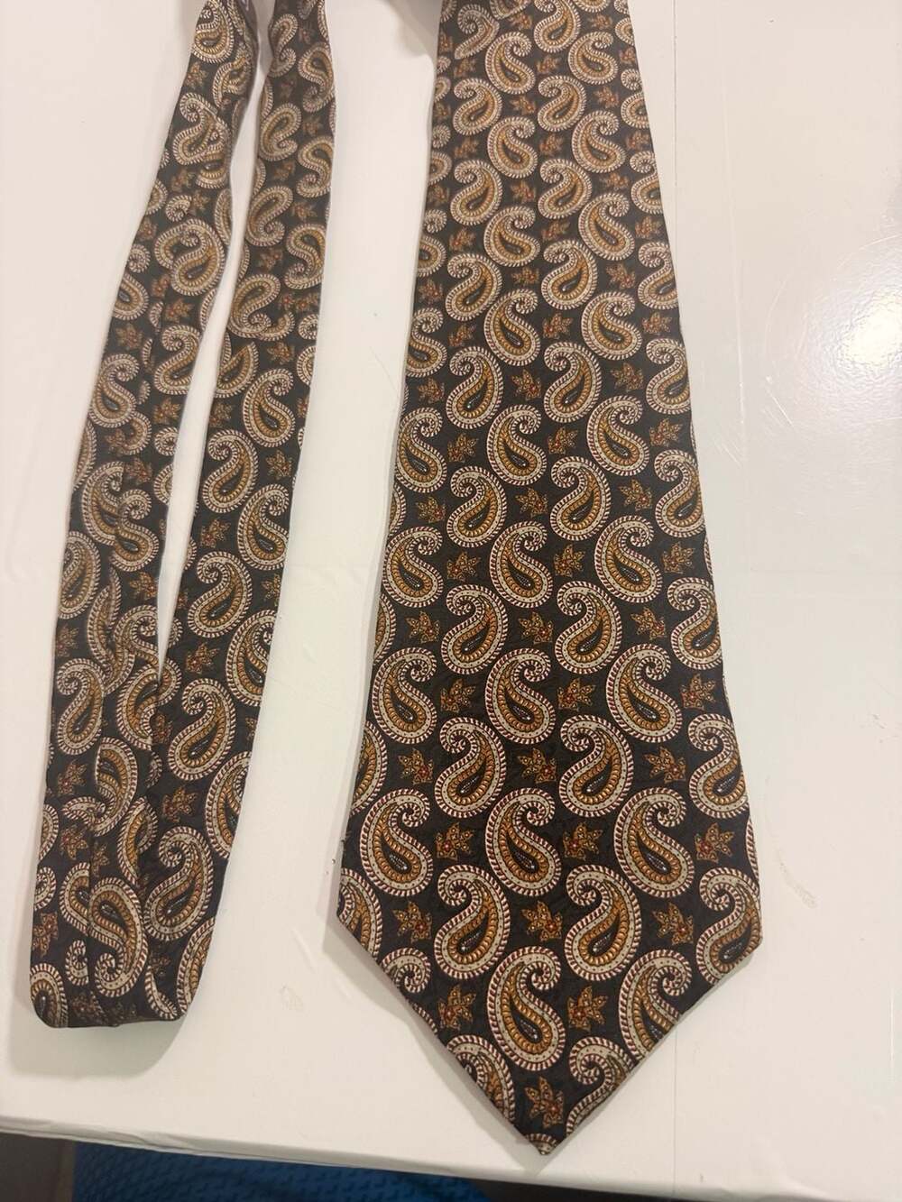 Courchevel by Damon Necktie X-Long Brown Paisley Silk Tie